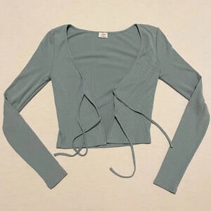 Aritzia Wilfred Tie Front Long Sleeve Ribbed Stretchy Crop Top  XXS